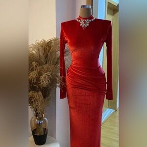 Elegant Red Velvet Dress